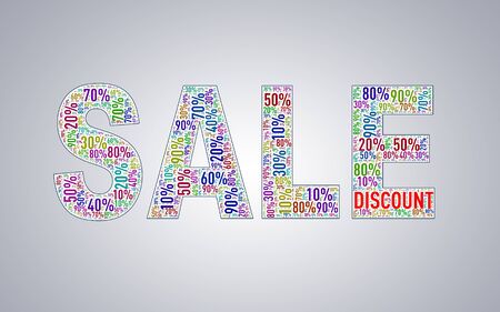 Illustration of special percentage sale shape discount wordcloud wordtagの写真素材