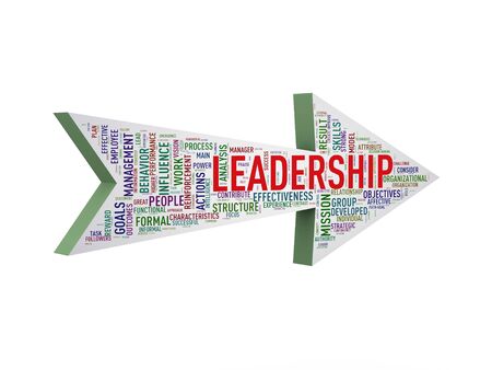 3d rendering of arrow shape tags wordcloud of leadershipの写真素材