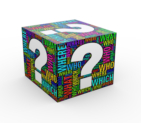 3d rendering of question mark word wordcloud tags cubeの写真素材