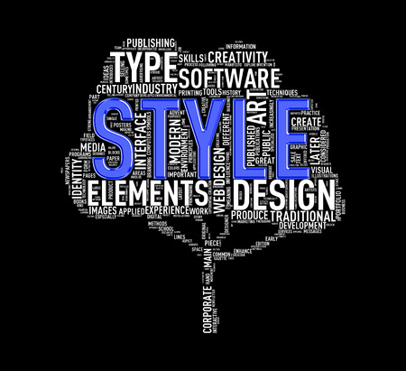 Illustration of custom tree shape wordtags wordcloud of styleの写真素材