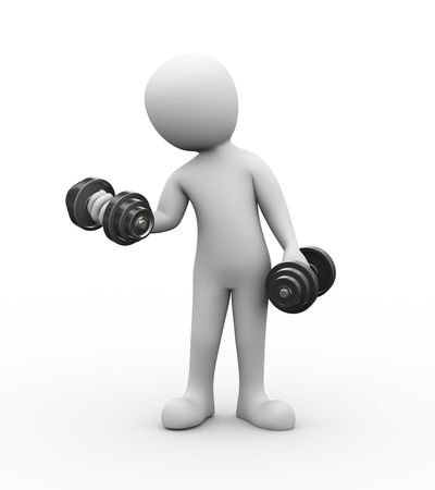 3d rendering of athlete man doing dumbbell exercise in gym.  white person people.の写真素材