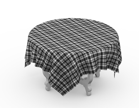 3d rendering of round table with tartan checked fabric clothの写真素材
