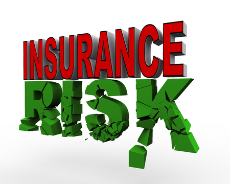 3d render of word insurance over cracked text risk. Concept of insuranceの写真素材