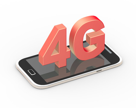 3d rendering of mobile telecommunication cellular high speed data connection concept 4G LTE wireless communication technology with smartphoneの写真素材