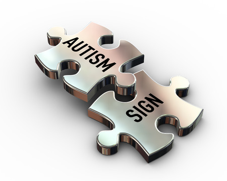 3d rendering of puzzle pieces having word text autism and signの写真素材