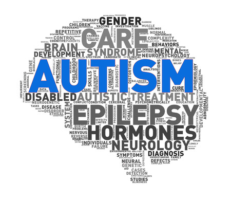 Illustration of custom shape brain word cloud tags of autism awarenessの写真素材