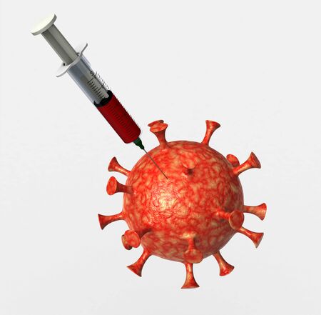 3d illustration render of syringe injecting novel corona virus covid-2019 outbreak influenza flu health risk conceptの写真素材