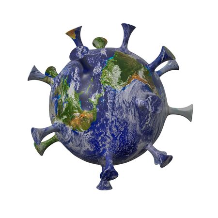 3d illustration render of world earth globe infected by novel corona virus covid-2019 outbreak influenza flu health risk conceptの写真素材