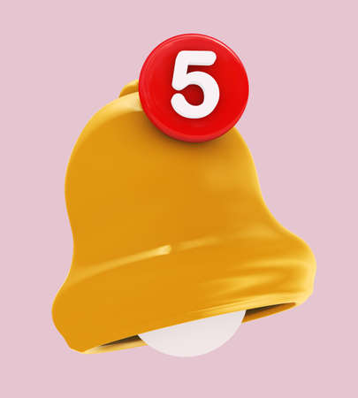 3d rendering of yellow notification bell object symbol. 3d icon illustration renderの写真素材