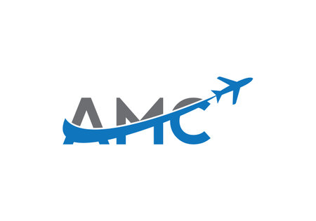 A M C Letter Airplane Logo Design Vector Template. Travel Aviation Logoのイラスト素材