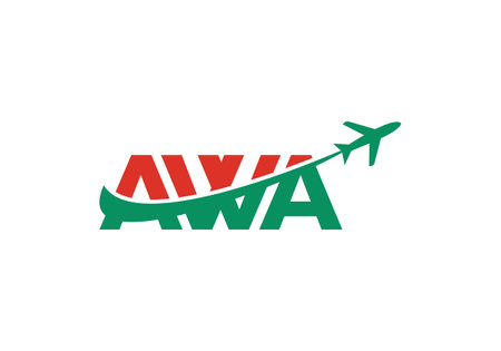 AWA Letter Logo Design Vector Template. Airplane Letter AWA. Travel Logo Designのイラスト素材