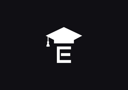 Letter E with Graduation cap icon logo design template. Initial letter E education logoのイラスト素材