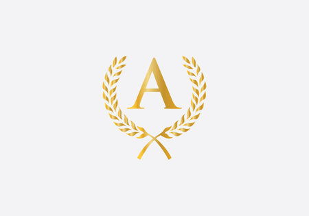 A Letter Logo with Golden Laurel Wreath. Elegant Laurel Wreath Template for Business Identityのイラスト素材