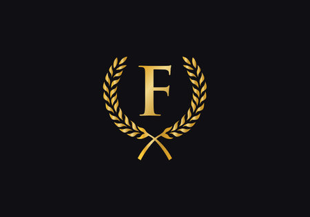 Initial Letter F Logo with Laurel Wreath, Luxury Logotypeのイラスト素材