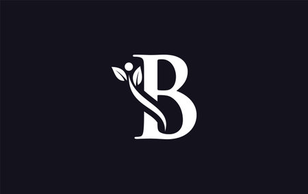 Initial letter B with leaf  icon in black and white color.のイラスト素材
