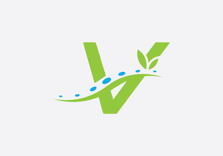 Letter V  with green leaf ecology nature element vector icon design.のイラスト素材