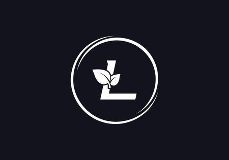 L letter with leaf  icon vector template in black and white colorsのイラスト素材