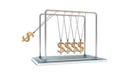 3D gold pendulum newton dollars の写真素材