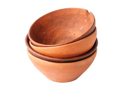 A set of wine clay terracotta cups on a white background, isolated
