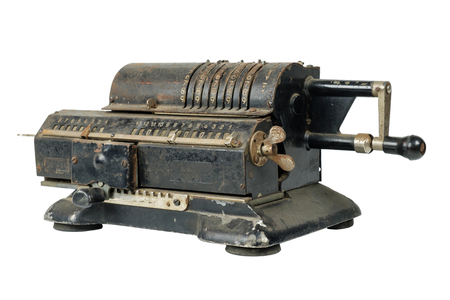 Old vintage black counter on a white background, isolatedの写真素材