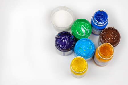 Set of paints on a white surfaceの写真素材