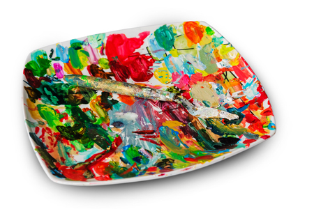 Painter's knife on a palette, white background isolatedの写真素材