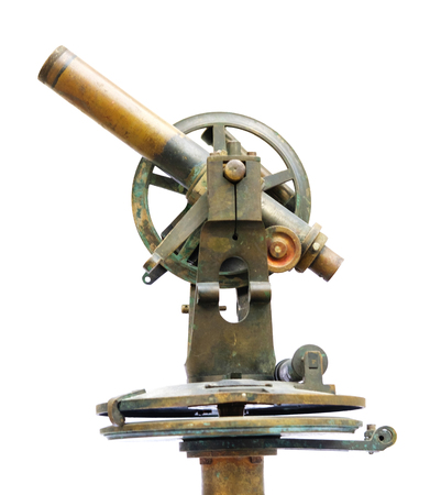 Detail of old vintage microscope on a white background, isolated
