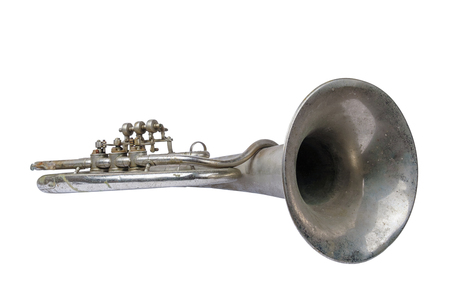 Old vintage tenor horn on a white background, isolatedの写真素材