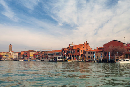 Panoramic view from the sea of Burano coast, Venice, Italyの写真素材