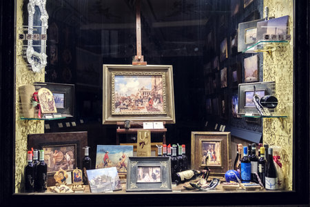 Venice, Italy, February 24, 2019: Showcase of souvenir shop