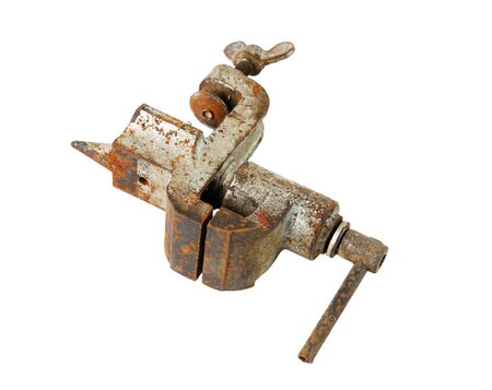 Old rusty vise on a whiteの写真素材