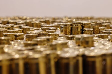 Rows of the shiny bullets with  selective focus pointの写真素材