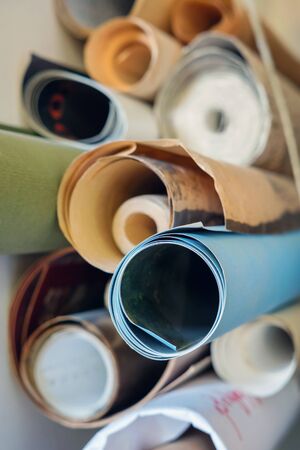 Detail of colorful rolled papers, selective focusの写真素材