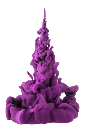 The purple abstract shape splashing, isolated on a white backgroundの写真素材