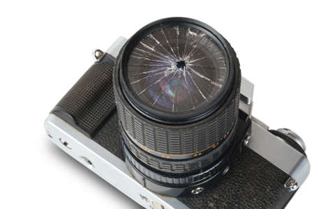 Bbroken lens on the old vintage film camera body, closeupの写真素材