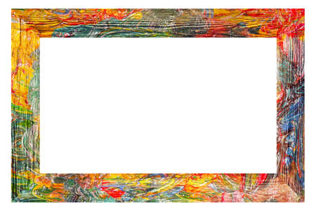 Painted wooden color frame on a white backgroundの写真素材