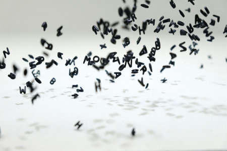 Letters of the alphabet in levitation in the airの写真素材