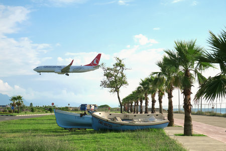 Batumi, Georgia, Jule, 17,  2017: Turkish airlines Airplane landing