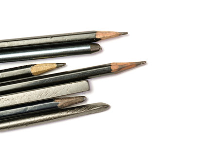 Set of art equipment. pencils, oil paints and painting tools isolated on white background