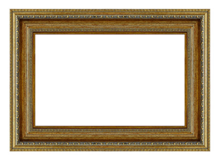 Old vintage golden frame isolated on a white backgroundの写真素材