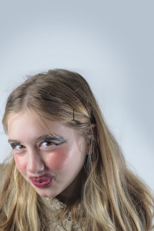 A girl's face with smudged makeupの写真素材