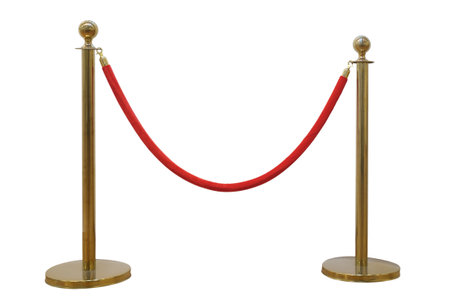 Golden barrier with red rope seamless line on a white background. Isolatedの写真素材