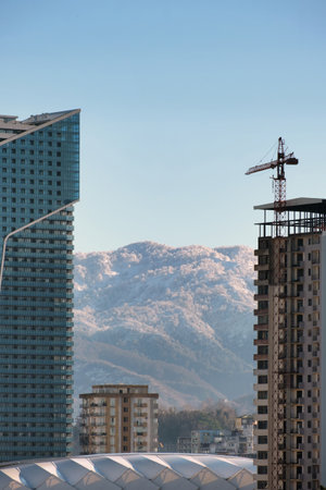 Tall building under constructionの写真素材