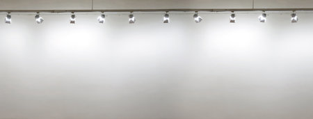 Empty white wall with spot lights at art galleryの写真素材