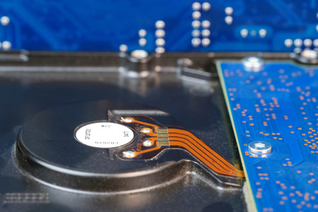 An electronic circuit board background, close up
