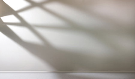 Sunlight from the window shines on the empty room wals and floorの写真素材