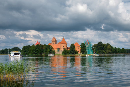 Trakai Island Castle, view from the lake. Island castle located in Trakai, Lithuaniaの写真素材
