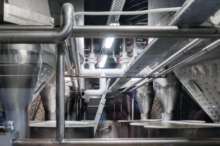 Beer factory., metal pipes in breweryの写真素材