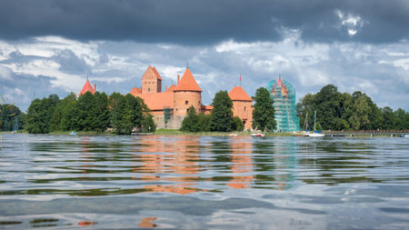 Trakai Island Castle, view from the lake. Island castle located in Trakai, Lithuaniaの写真素材