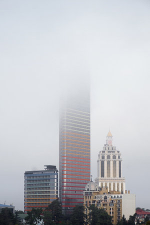 Batumi, Georgia - November 10, 2025. View of the Azure tower and Sheraton hotel buildings in the...